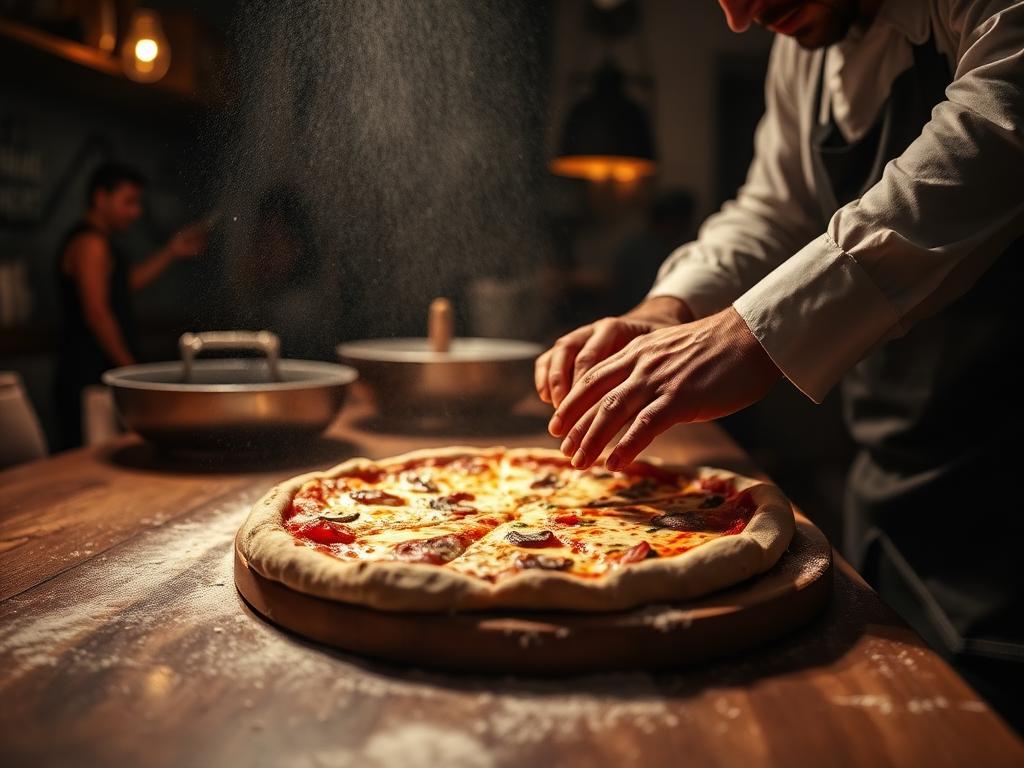 Pizzaiolo bei der Arbeit in der Küche von Food Factory Oestrich-Winkel